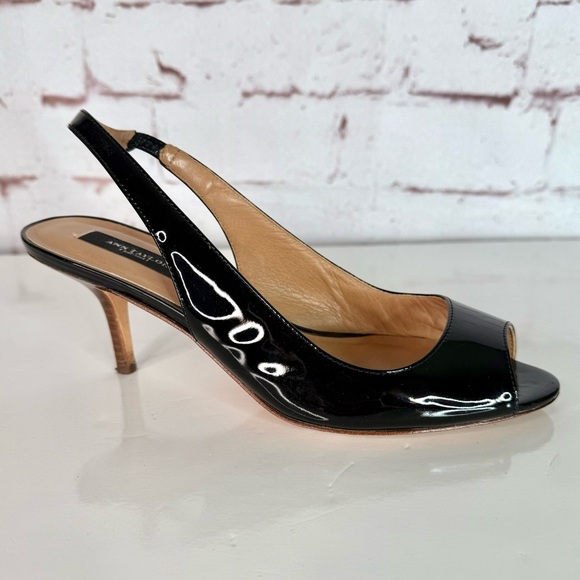 ANN TAYLOR Perfect KH Slingback Black Patent Leather Peep Toe Size 7.5 Heels - Picture 6 of 15